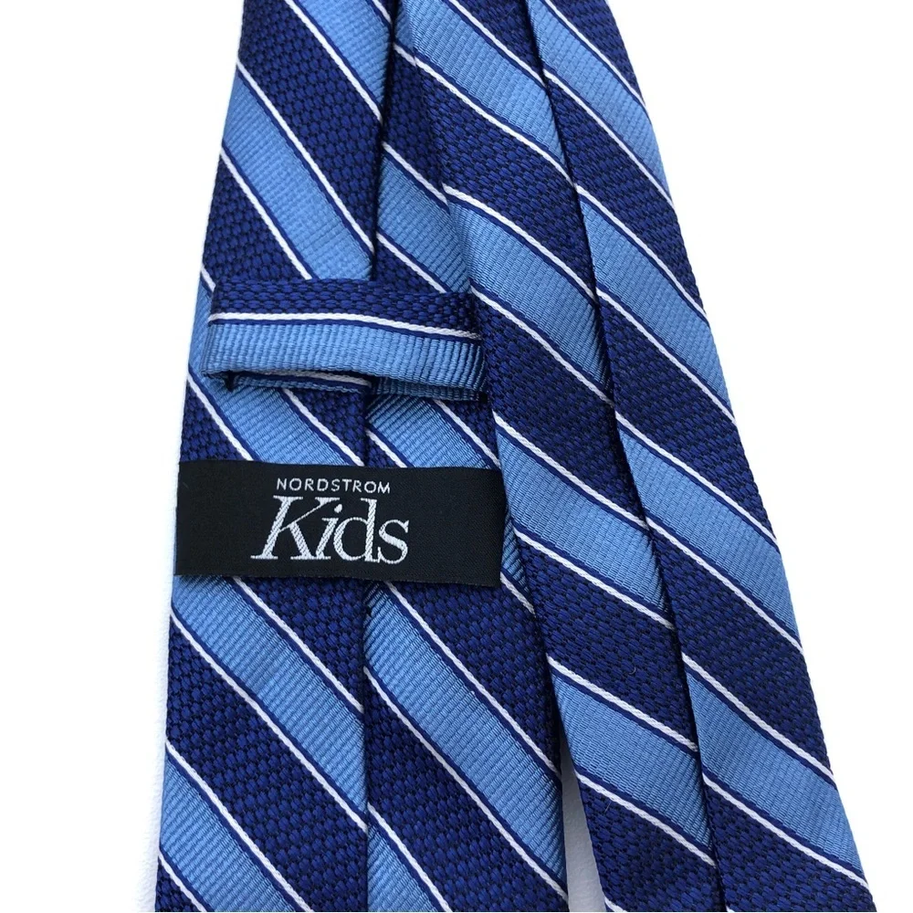 Nordstrom Kids Boys Blue Checkered Stripe Twill Wool Silk Neck Tie